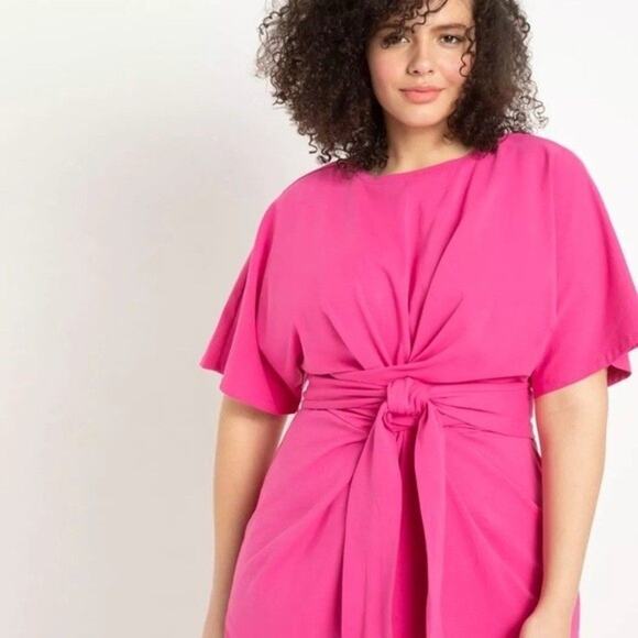 Eloquii Pink Cross Front Flutter Sleeve‎ Dress size 28 plus size stretchy jersey - Picture 4 of 8